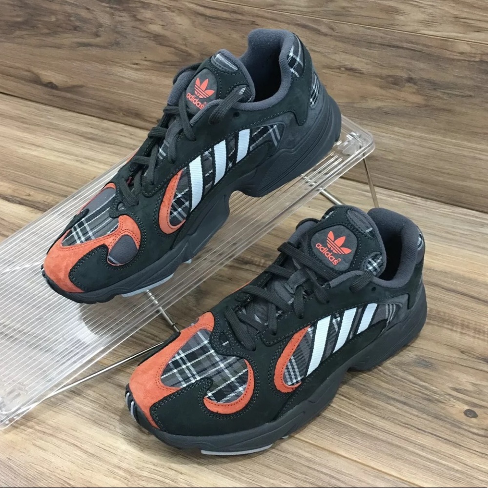 <SOLD>Adidas Mens Yung-1 Orange Plaid Sneaker - Picture 1 of 5